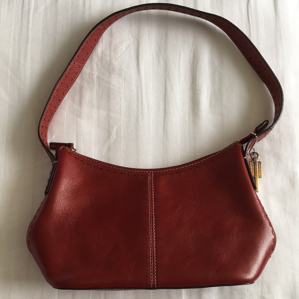 Fossil Red Leather Topstitched Handbag